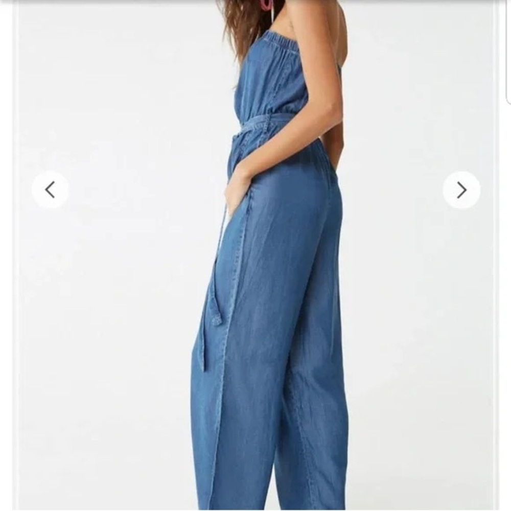 Forever 21 Strapless Chambray Wide Leg Strapless Jumpsuit Size S - Picture 2 of 7